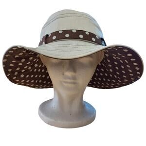 Peter Grimm Beige Brown Polka Dot Cotton Sun Beach Resort Packable Hat like NEW